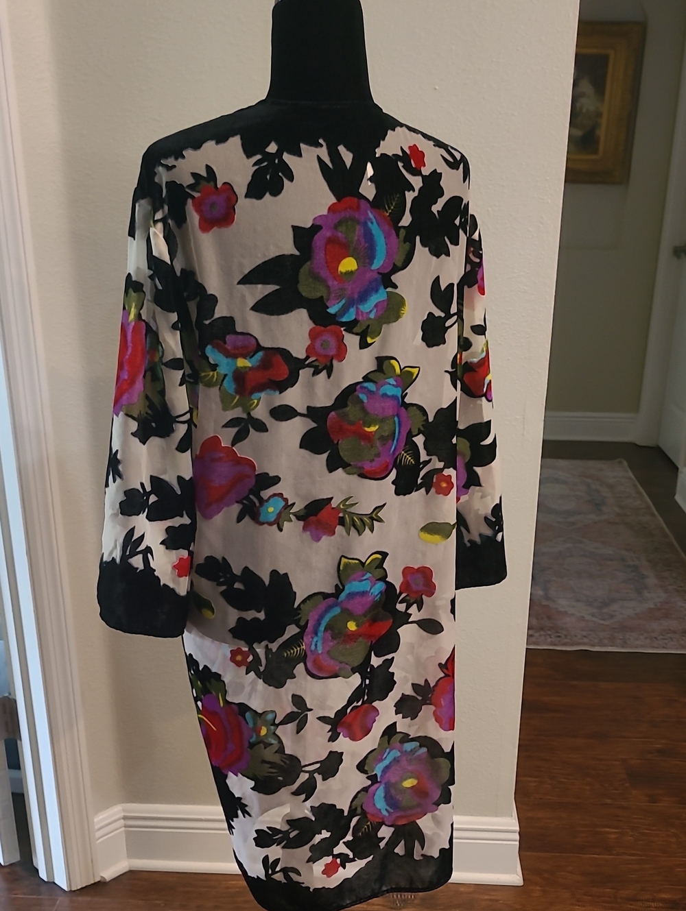 Anthropologie Payyon Kimono Black Floral Velvet Duster Cardigan Rayon Blend 0/s - Picture 4 of 7